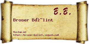 Broser Bálint névjegykártya